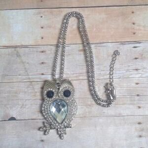 Silver Bejeweled Owl Necklace
